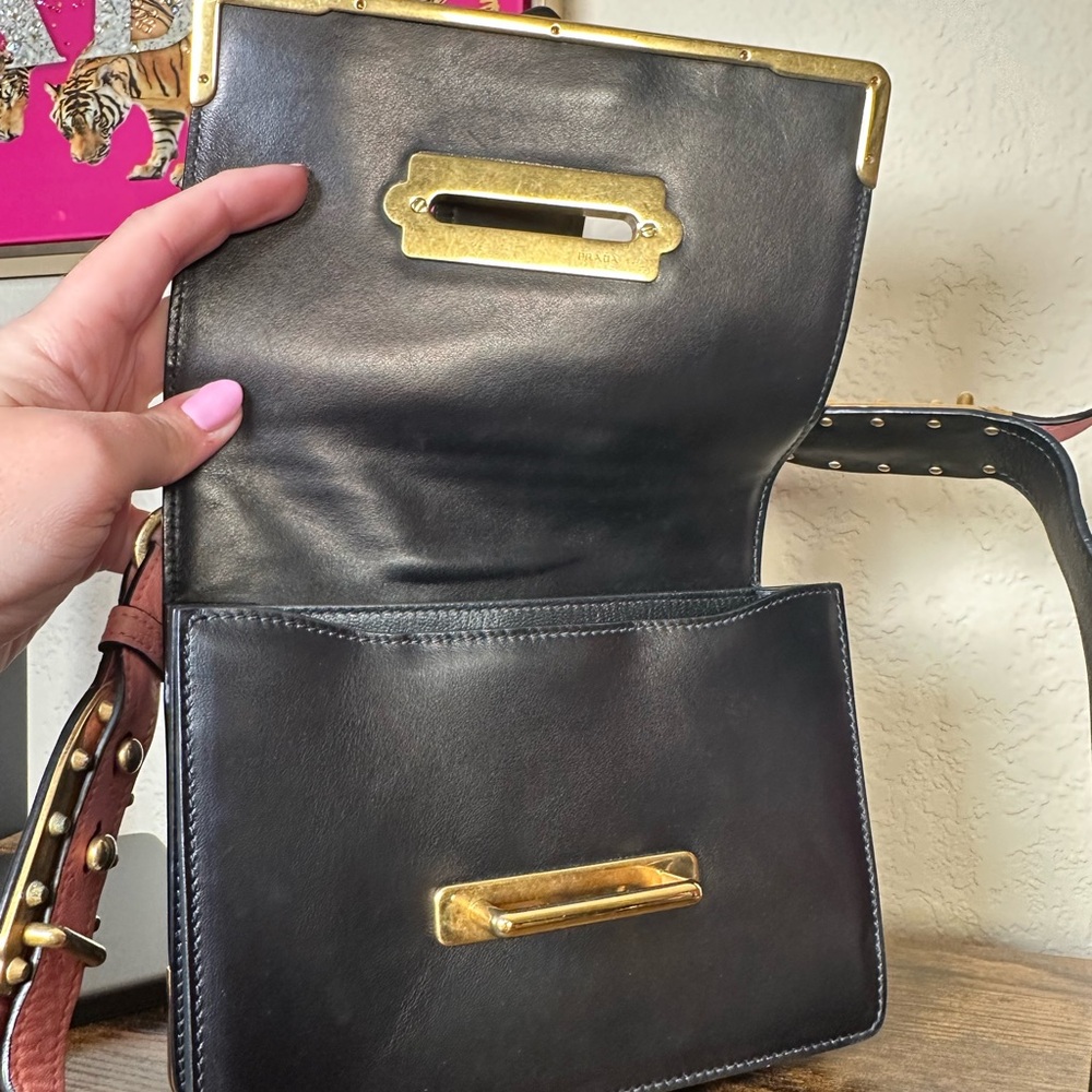 Prada Cahier Ostrich Pink & Black Leather Hand & Crossbody Bag - Picture 15 of 16